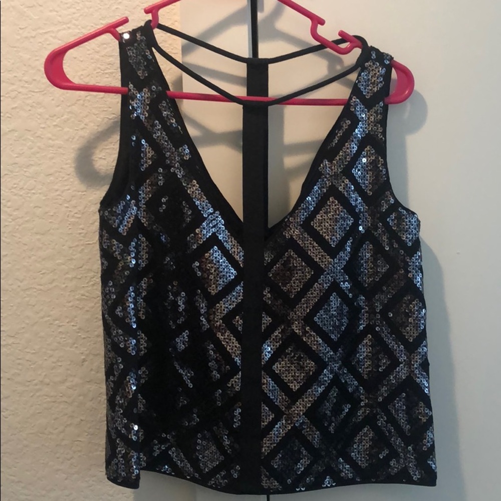 BCBGMAXAZRIA Sequin Cutout Top